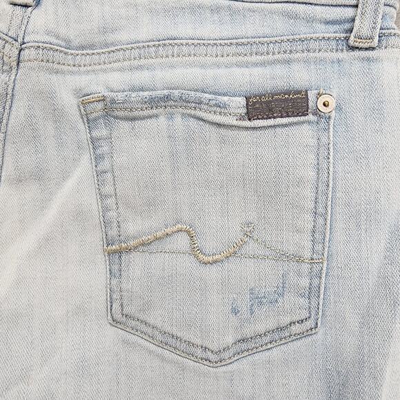 7 For All Mankind Shorts Womens 28 Blue Mid Roll Broken Twill Coco Prive Stretch - Picture 3 of 15